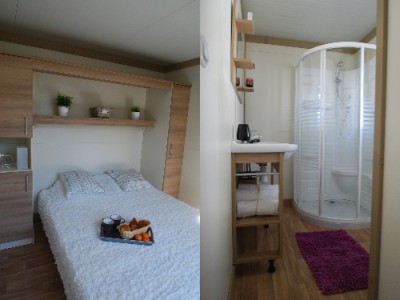 Big bed 160 and bathroom © Camping Marius